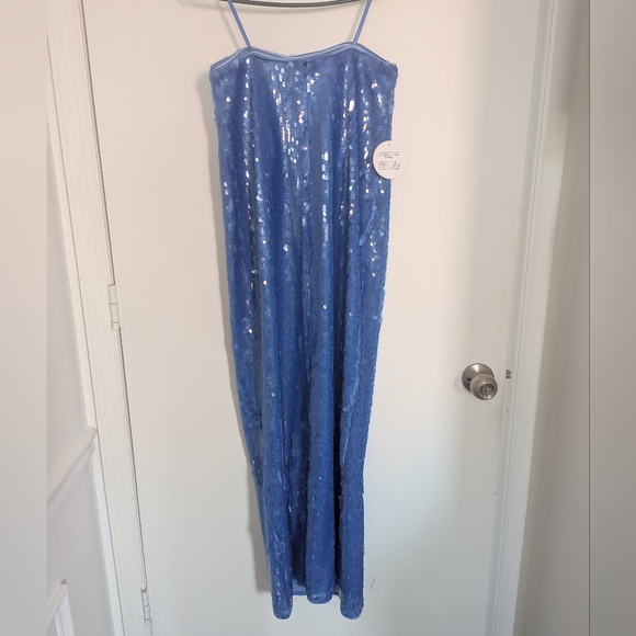 STAUD Casey Sequined Strapless Gown - Cornflower Blue NWT - Picture 7 of 13